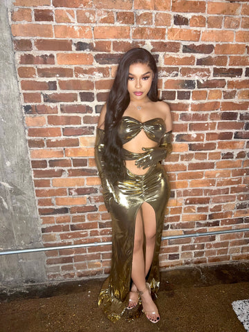 Solid gold dress w/ gloves