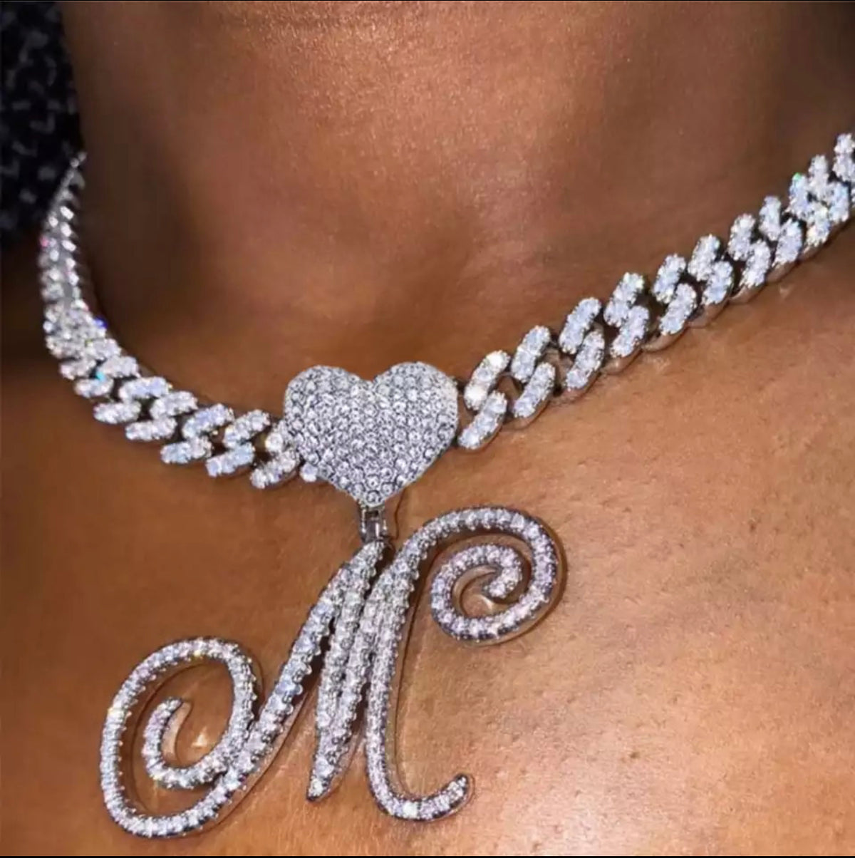 Initials Heart Cuban Link Necklace